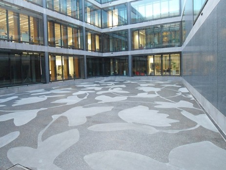 interior courtyard design from sanded mastic asphalt Bitu terrazzo with floral pattern